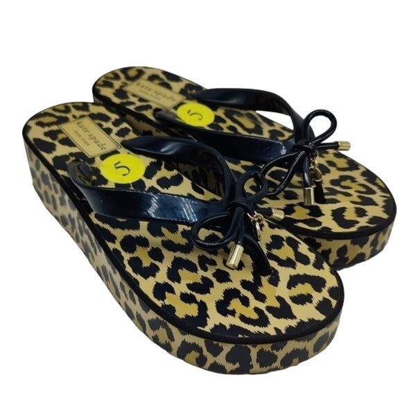 Kate Spade Thong Platform Sandals Black Tan Size 5 Rhett Flip Flops - Picture 1 of 7